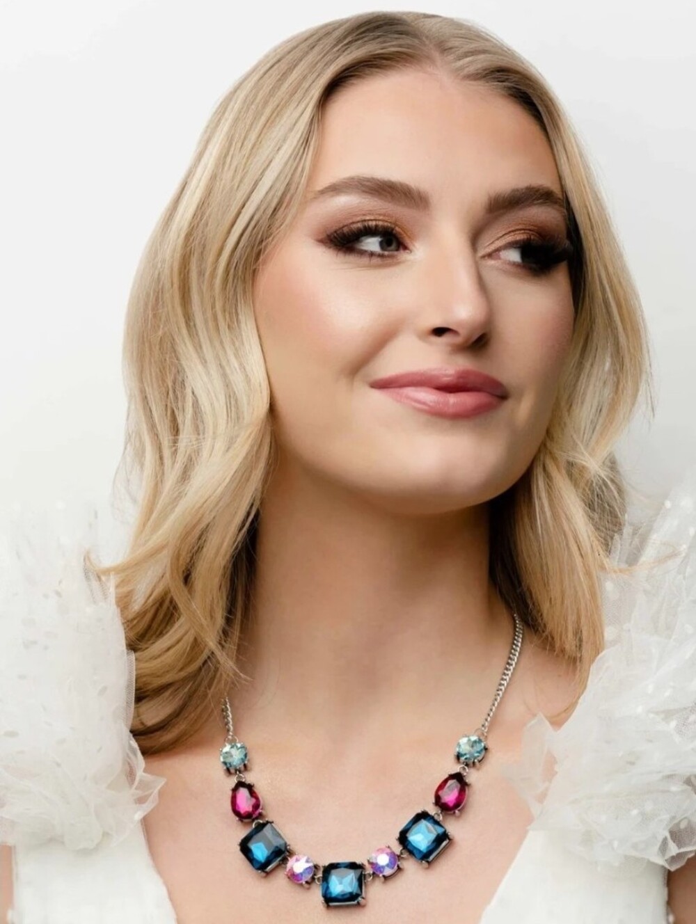 NEW Statement Multicolor Crystal Necklace SET - Blue & Pink Accents #0349